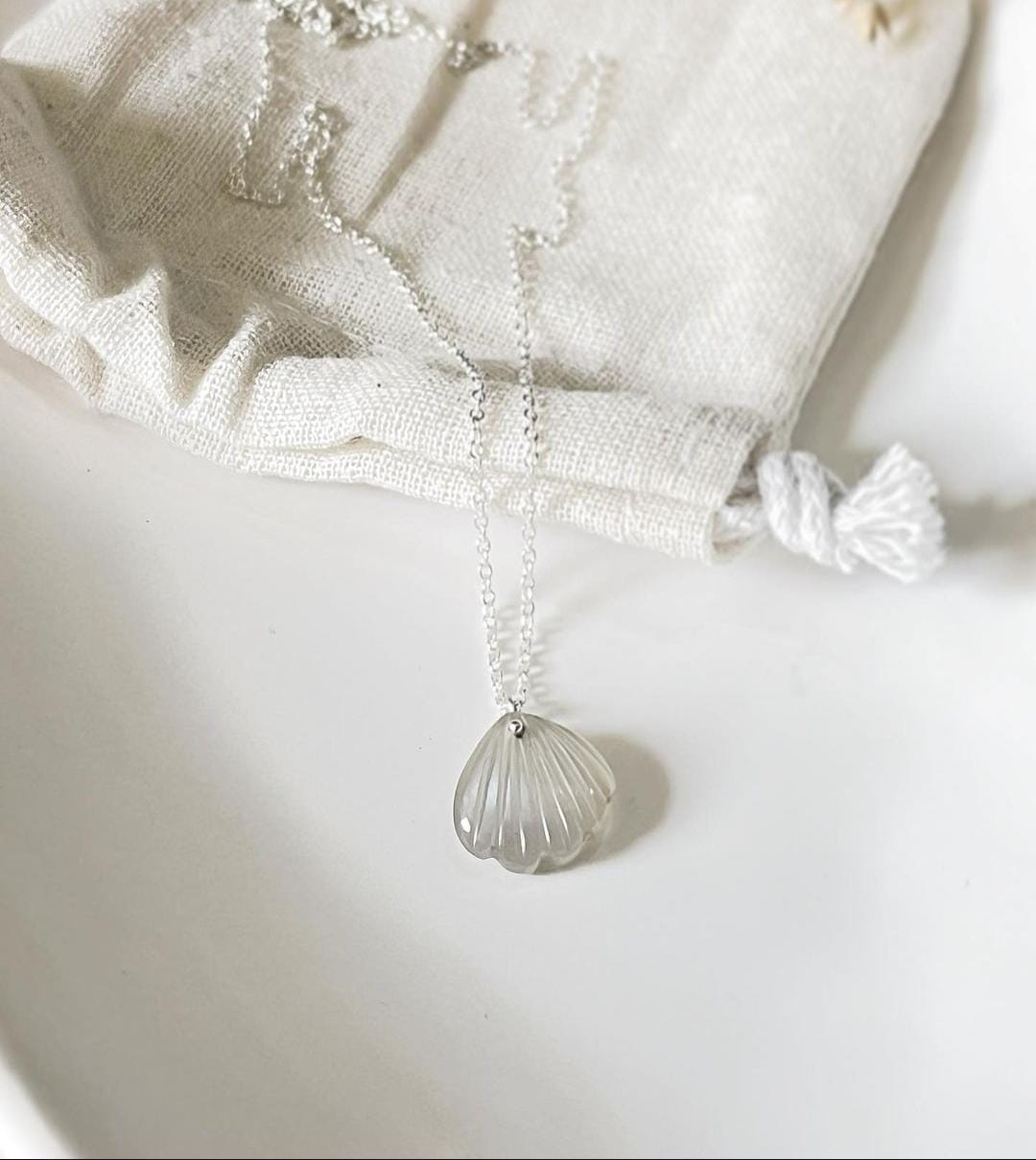 Grey Moonstone Shell Crystal Necklace 