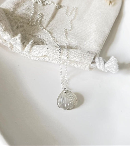 Grey Moonstone Shell Crystal Necklace 