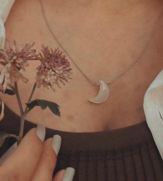 Moonstone Crescent Moon Crystal Necklace