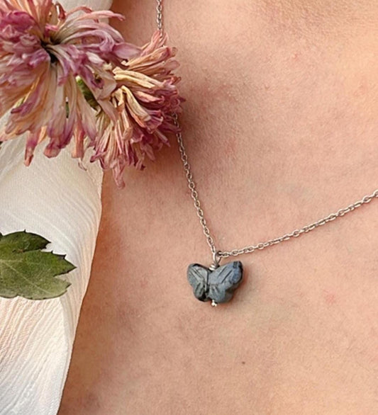 Black Jasper Butterfly Crystal Necklace