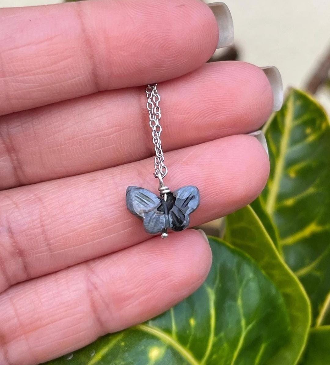 Handmade Black Jasper Butterfly Necklace