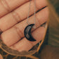 Natural Black Onyx Crescent Moon Crystal Necklace