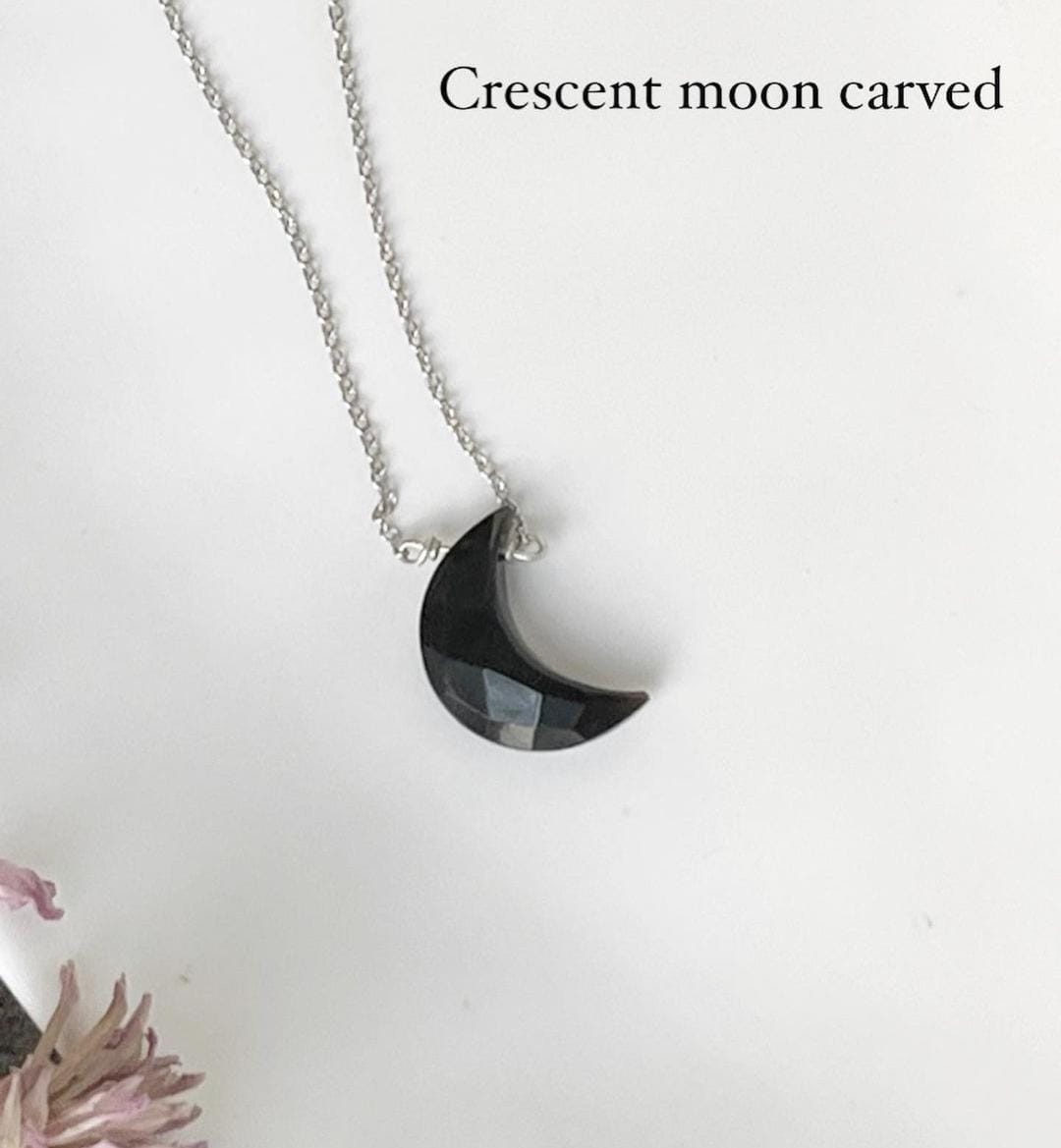 Crescent Moon Black Onyx Crystal Pendant 