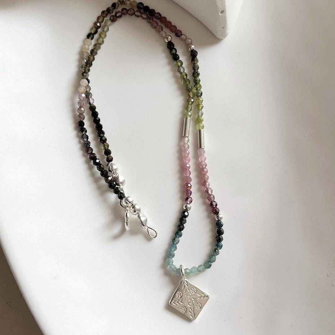Multi Tourmaline Tribal Silver Choker Necklace