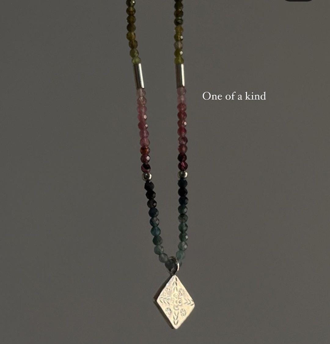 Tribal Silver Choker Necklace with Colorful Tourmaline 