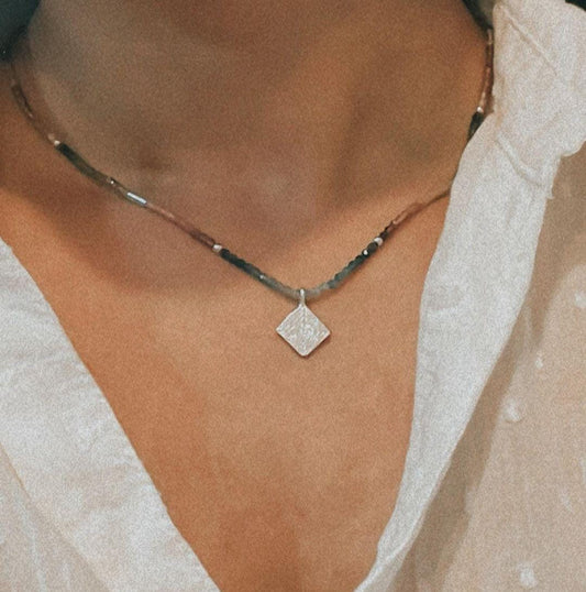 Multi Tourmaline Tribal Silver Choker Necklace