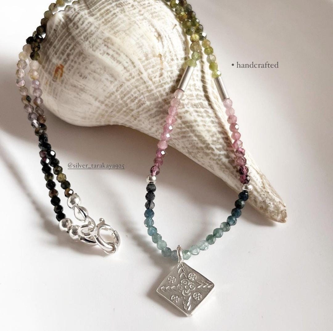 Tribal Silver Choker Necklace with Multi Tourmaline 