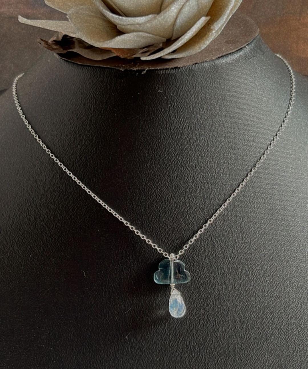 Fluorite Cloud Necklace with Moonstone Drop