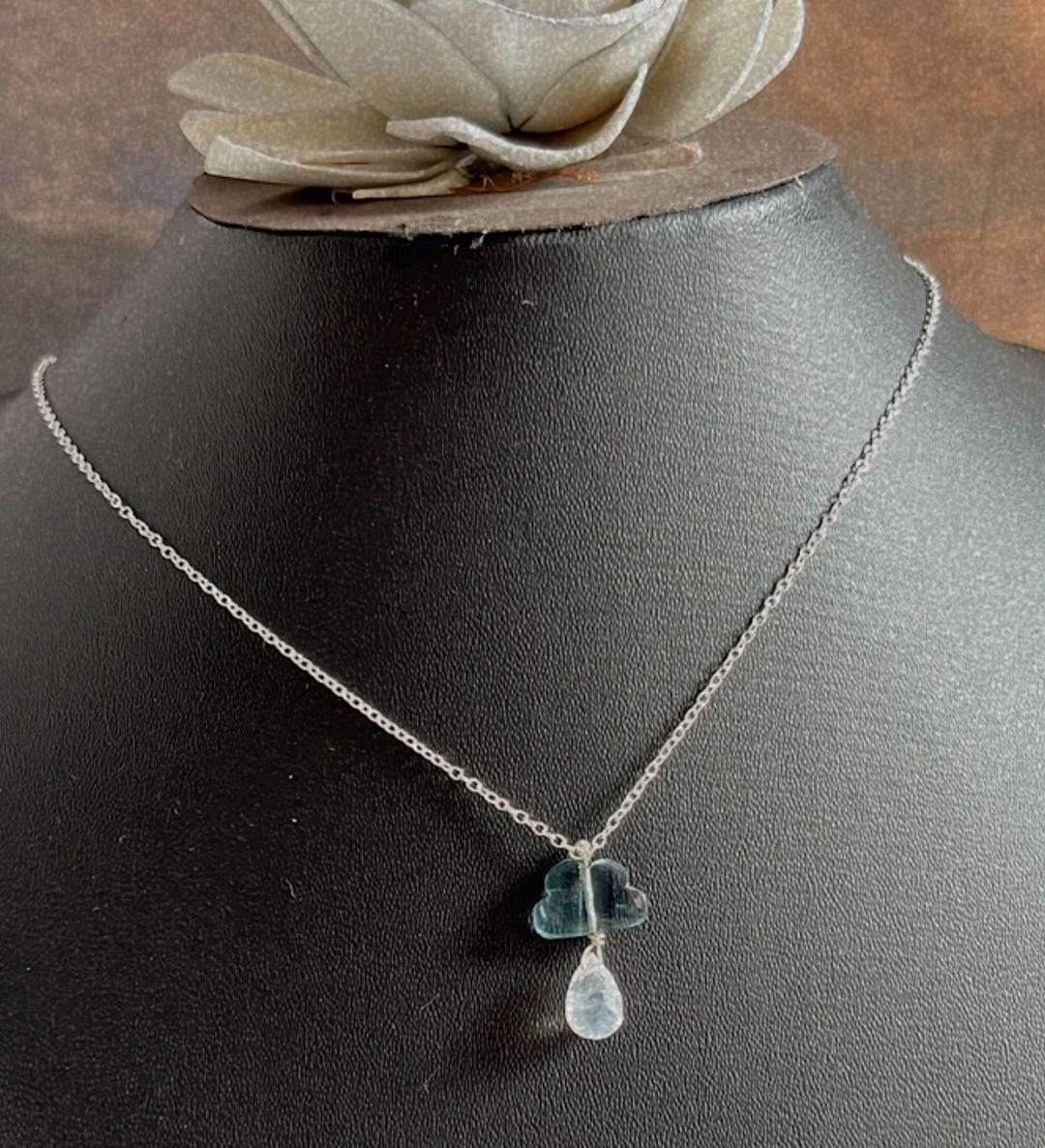 Fluorite and Moonstone Drop Crystal Necklace 