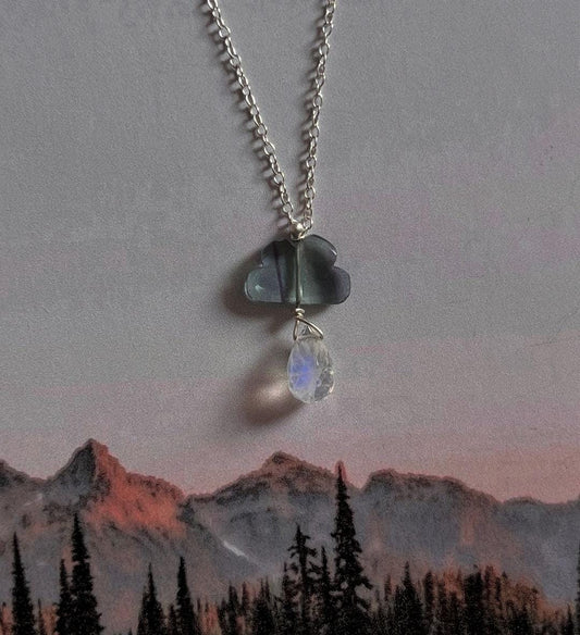 Fluorite Cloud Moonstone Drop Crystal Necklace