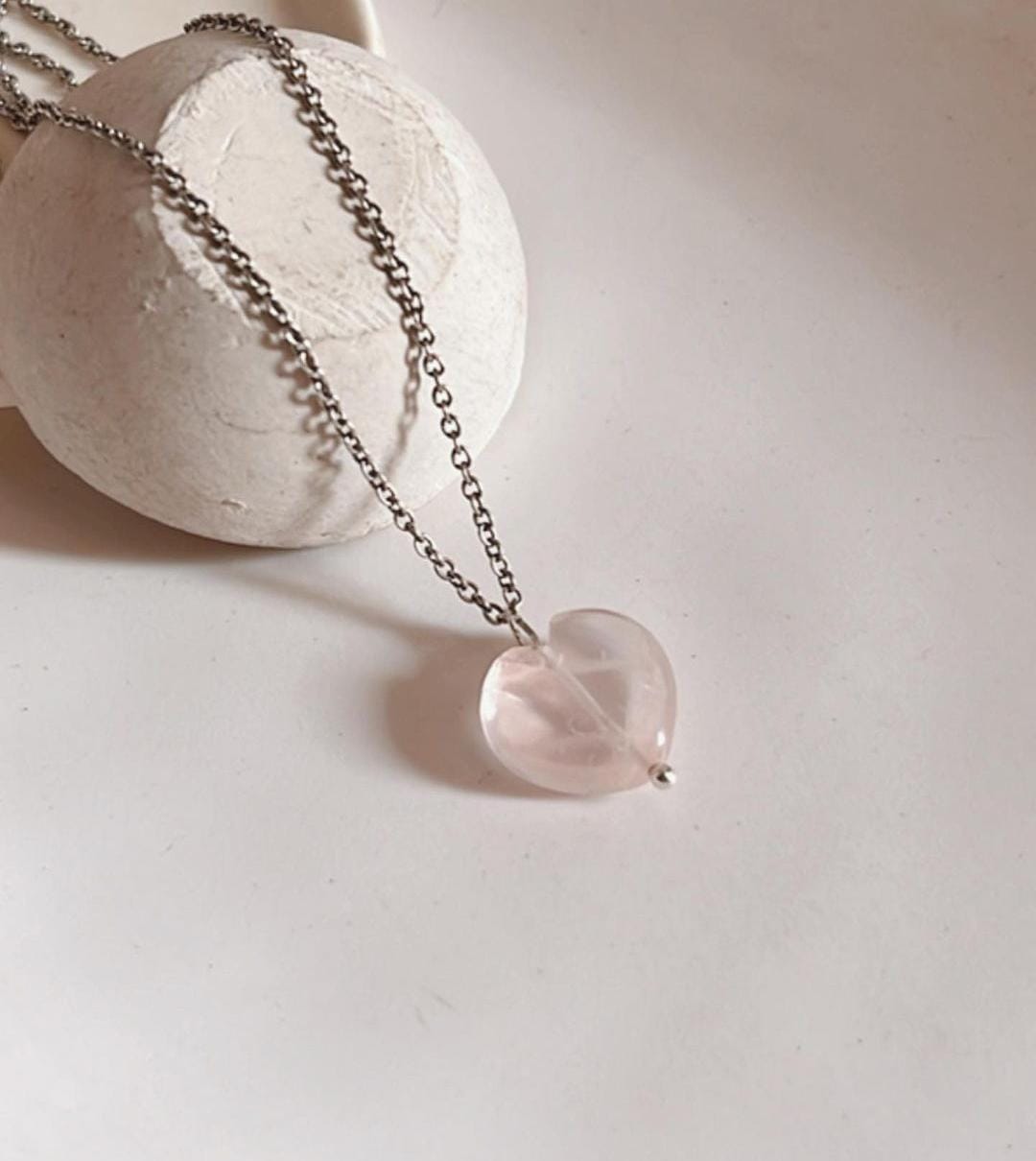Natural Rose Quartz Heart Crystal Necklace