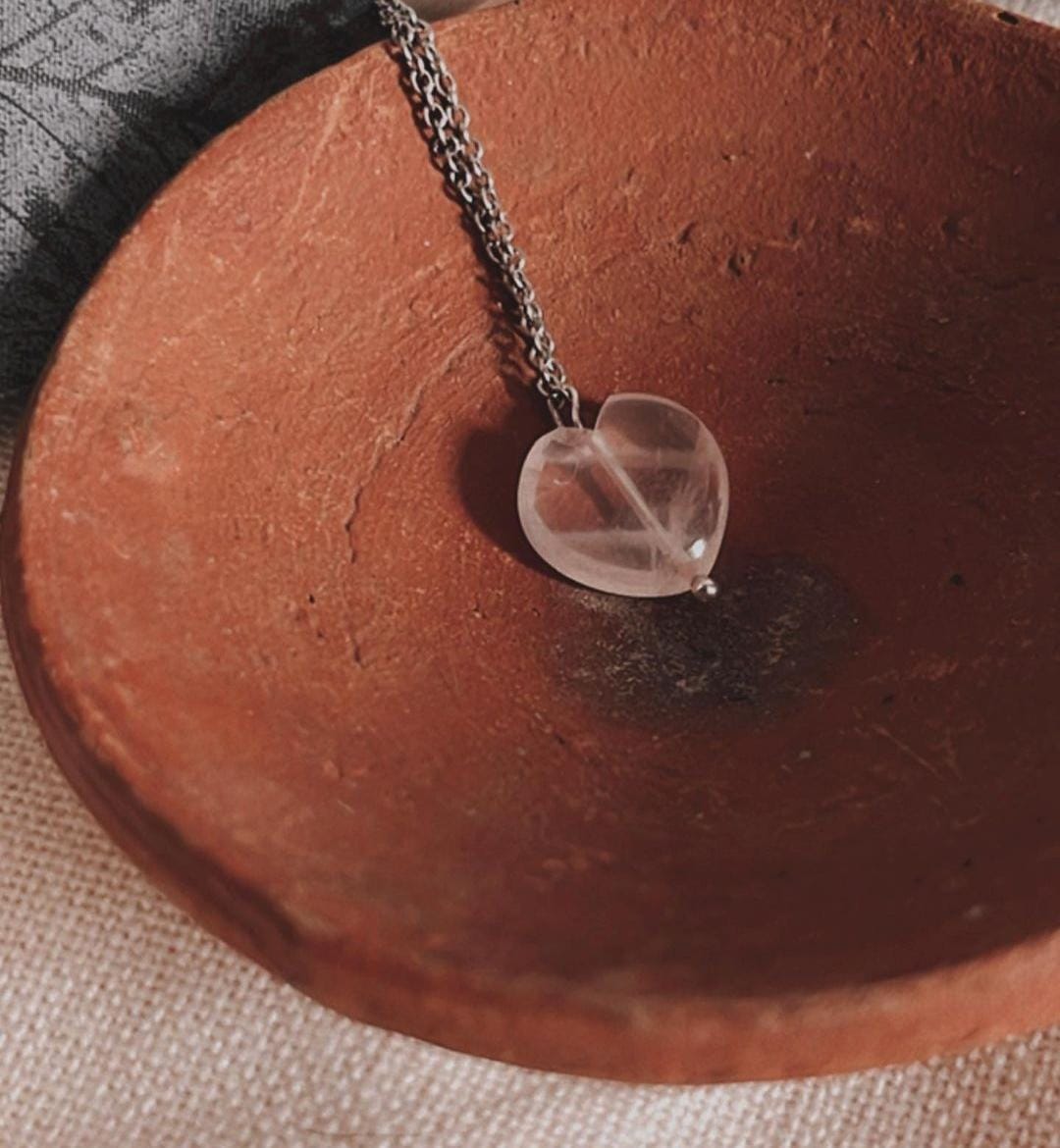 Handmade Rose Quartz Heart Necklace 