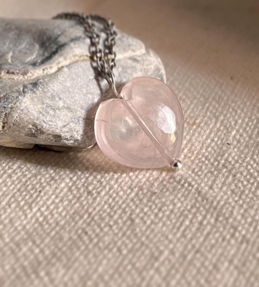 Rose Quartz Heart Gemstone Necklace 