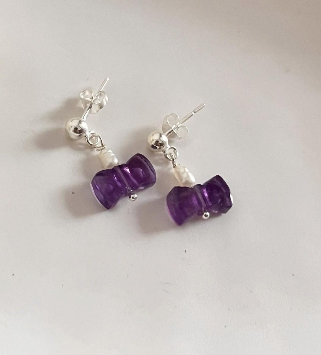 Amethyst and Pearl Bow Earrings 