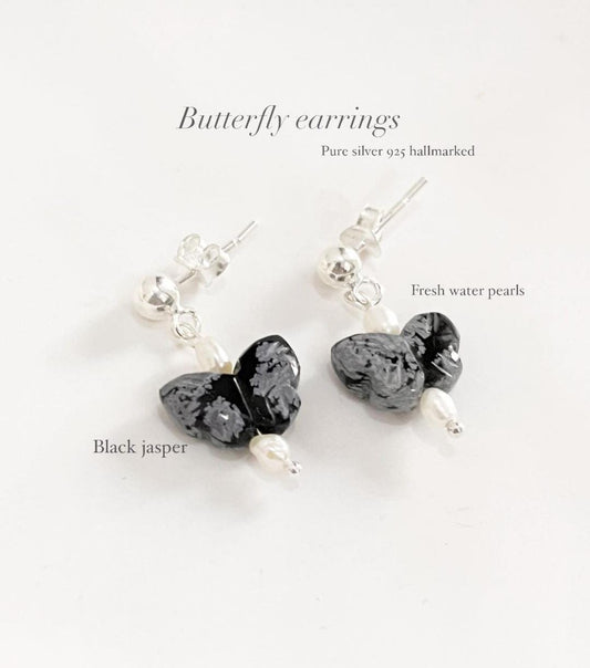 Black Jasper Pearl Butterfly Crystal Earring