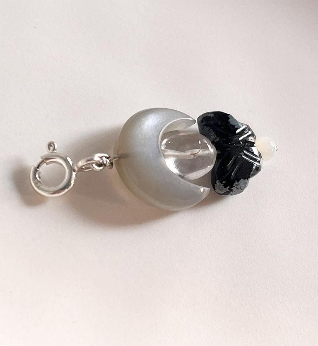 Handmade Butterfly Crystal Charm with Moonstone and Black Jasper