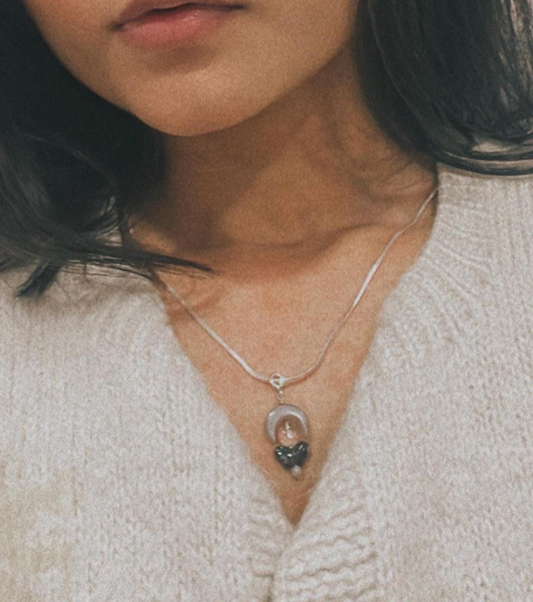 Moonstone Crescent Moon Clear Quartz Butterfly Charm 