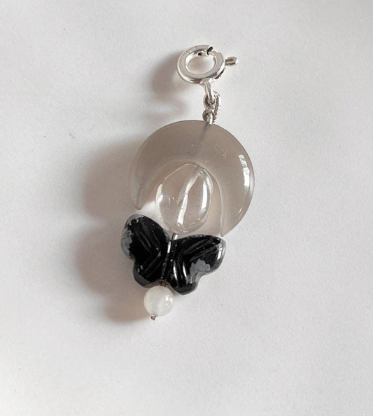 Moonstone Moon Clear Quartz Black Jasper Butterfly Crystal Charm