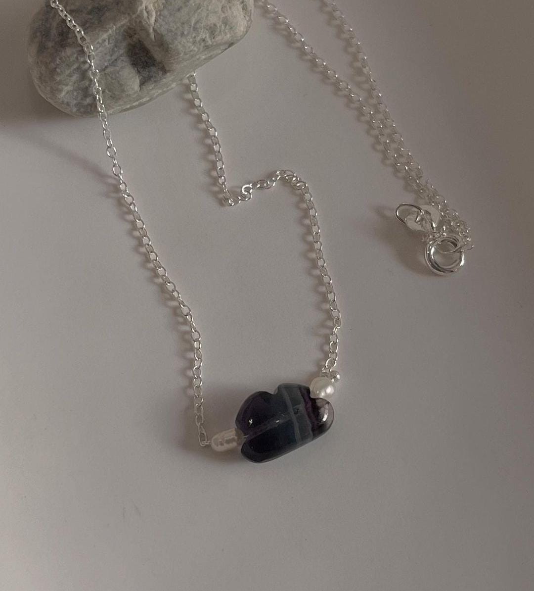 Fluorite Cloud and Pearl Crystal Pendant Necklace 