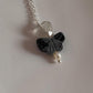 Butterfly Necklace with Black Jasper, Pearl, and Grey Moonstone Heart 