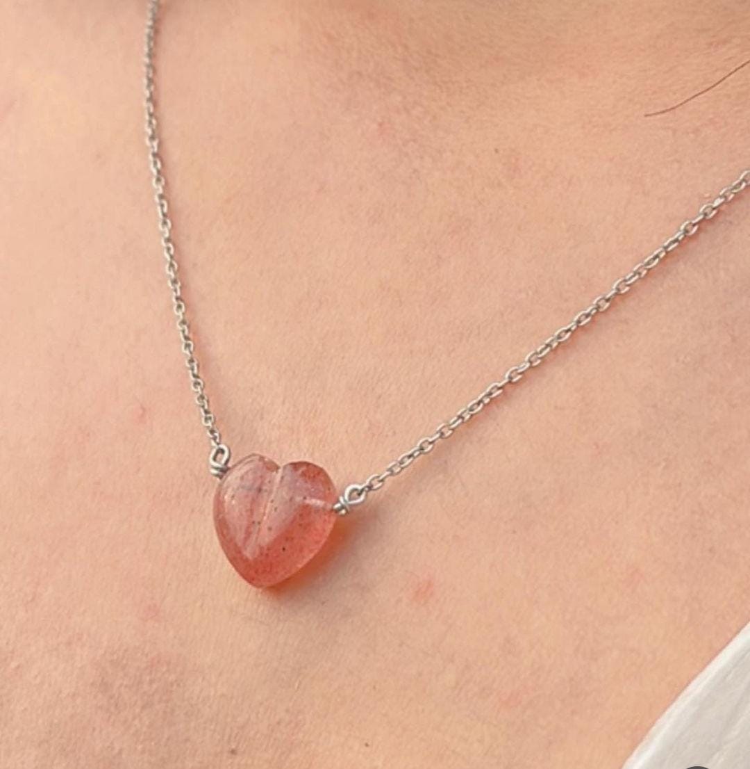 Strawberry Quartz Heart Necklace for Self-Love