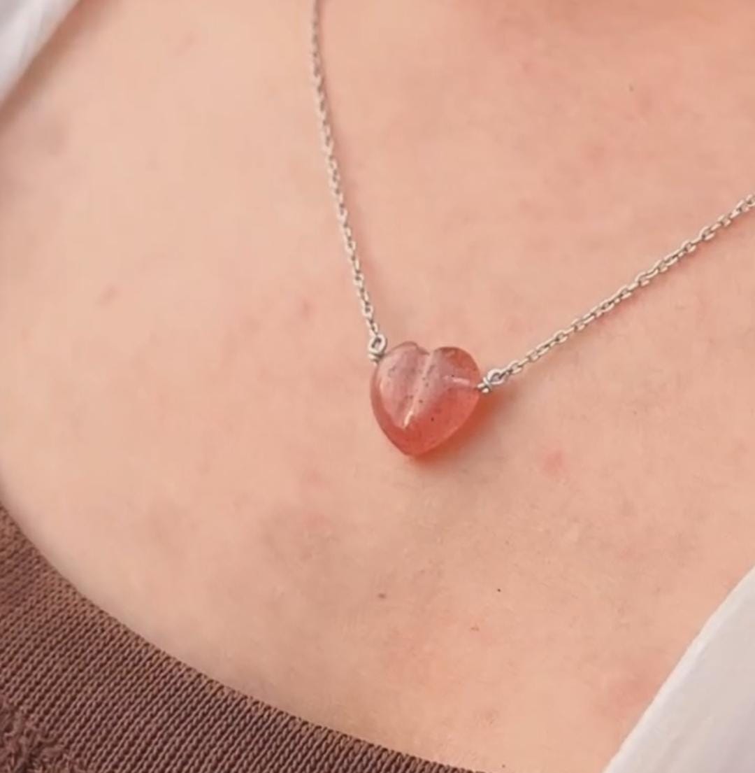 Strawberry Quartz Crystal Necklace for Emotional Healing 