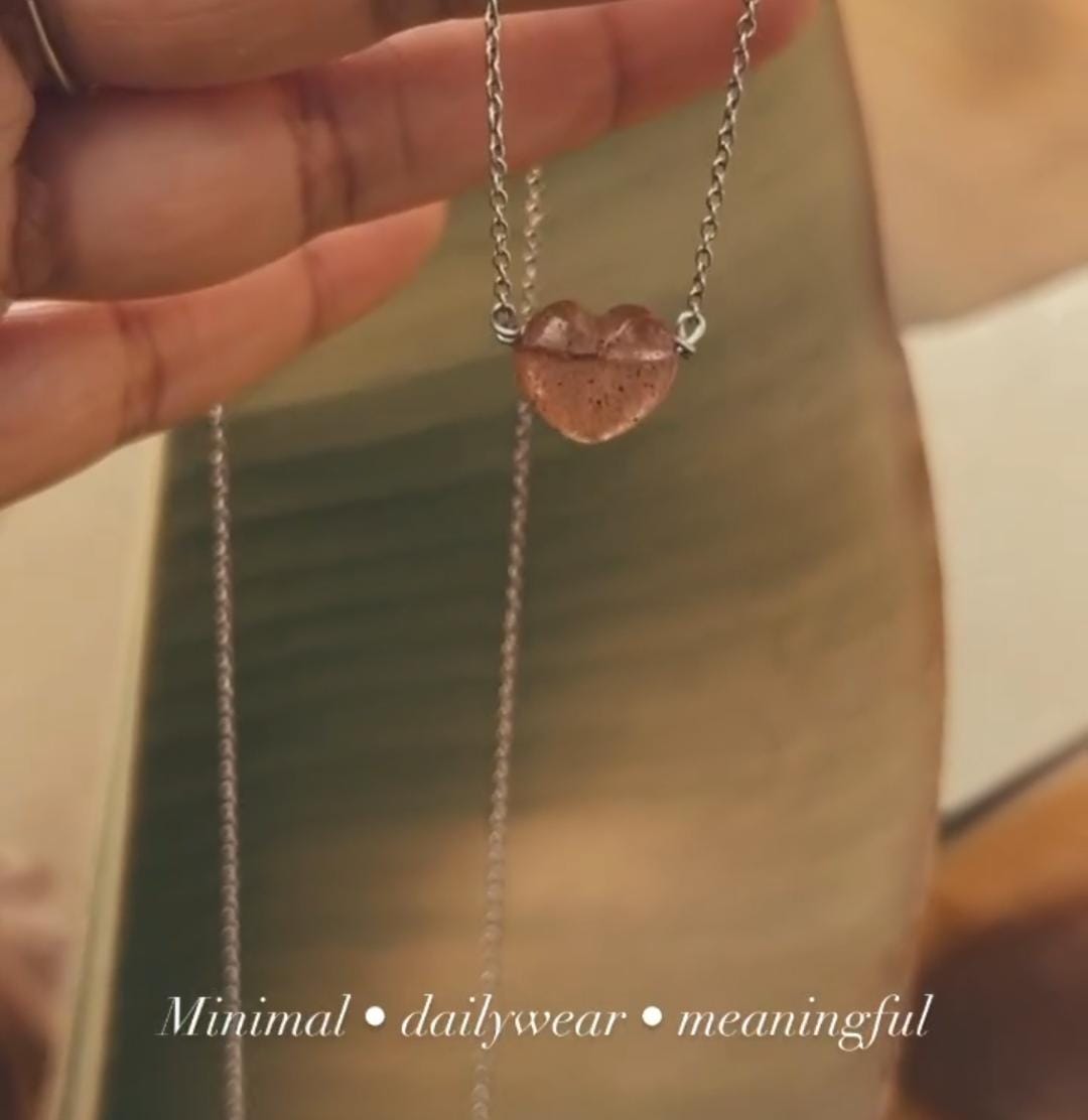 Elegant Strawberry Quartz Heart Charm Necklace