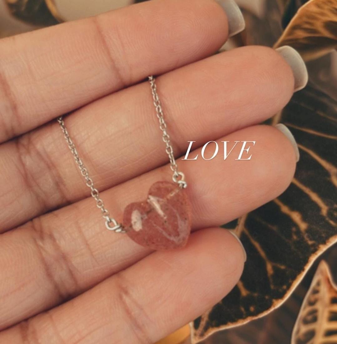 Strawberry Quartz Heart Necklace for Love and Healing 