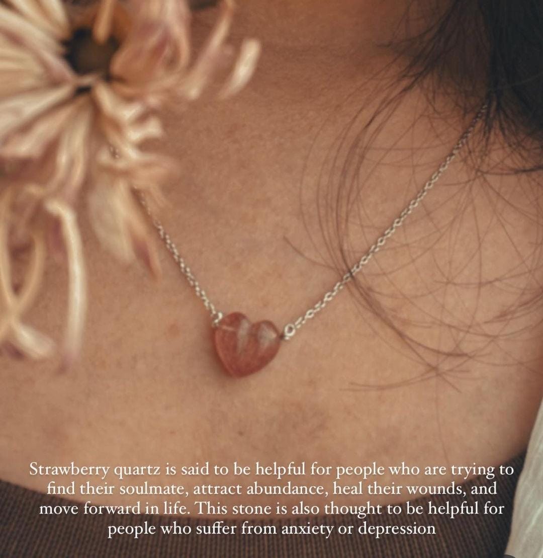 Strawberry Quartz Heart Charm Crystal Necklace