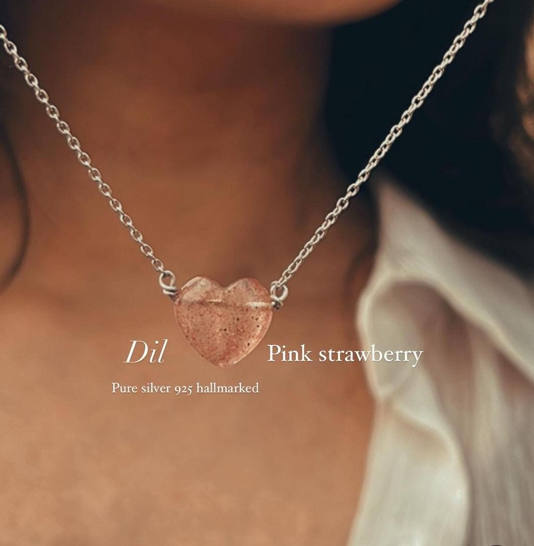 Heart-Shaped Strawberry Quartz Crystal Necklace 