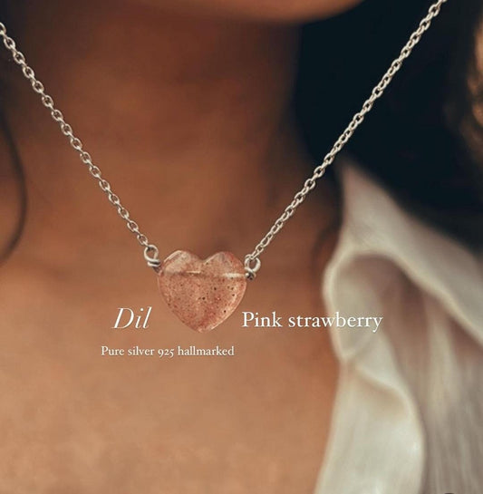 Heart-Shaped Strawberry Quartz Crystal 925 Sterling Silver Necklace 