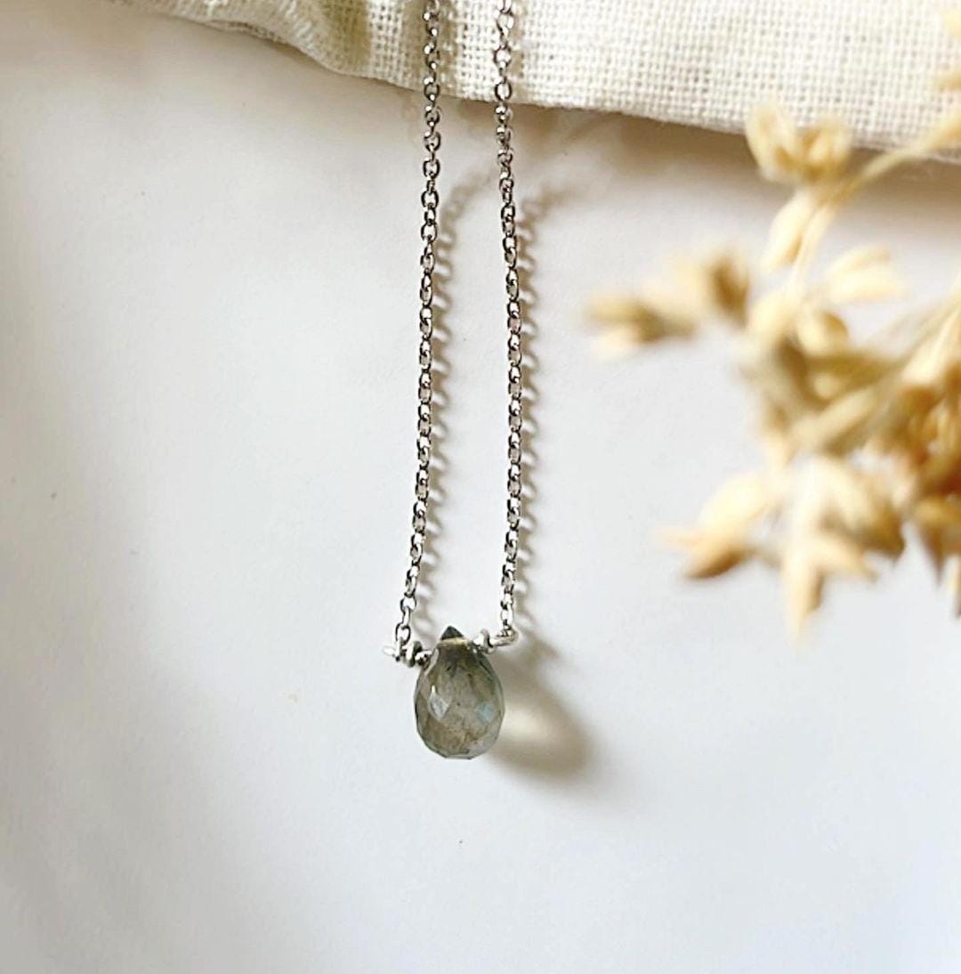 Labradorite Droplet Crystal Necklace 
