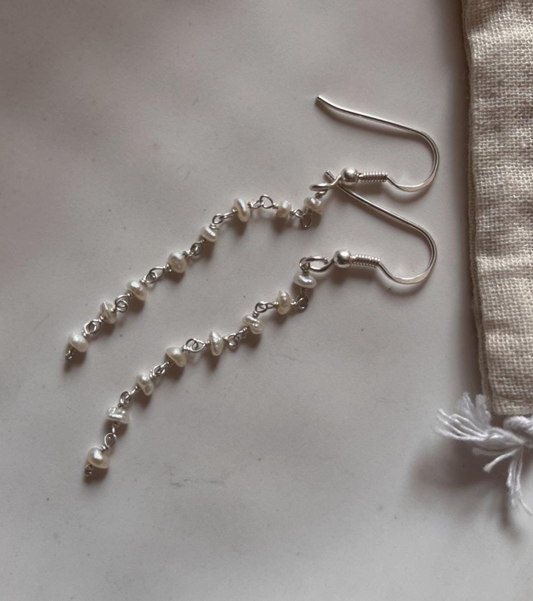 Elegant Handcrafted Silver Earrings with Fresh Water Pearls 