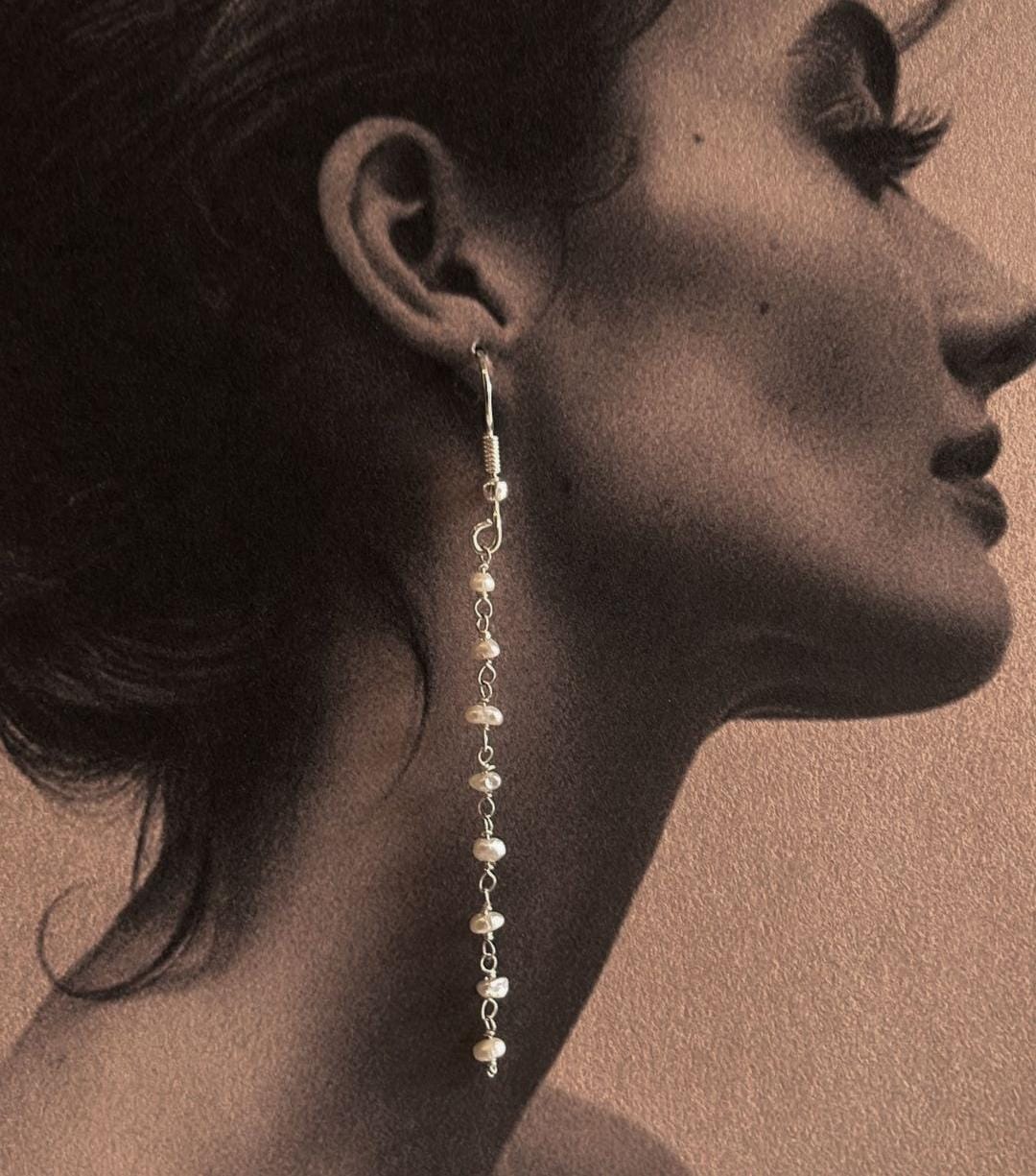 Fresh Water Pearl Silver Drop Earrings 