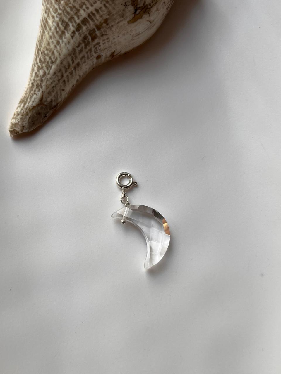Crescent Moon Crystal Charm with Clear Quartz
