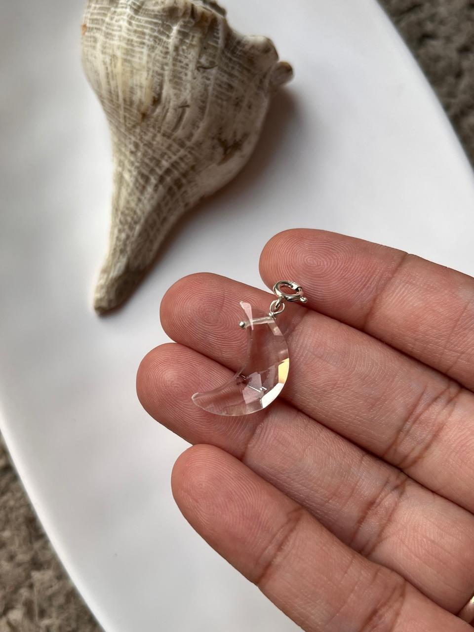 Clear Quartz Crescent Moon Charm for Healing