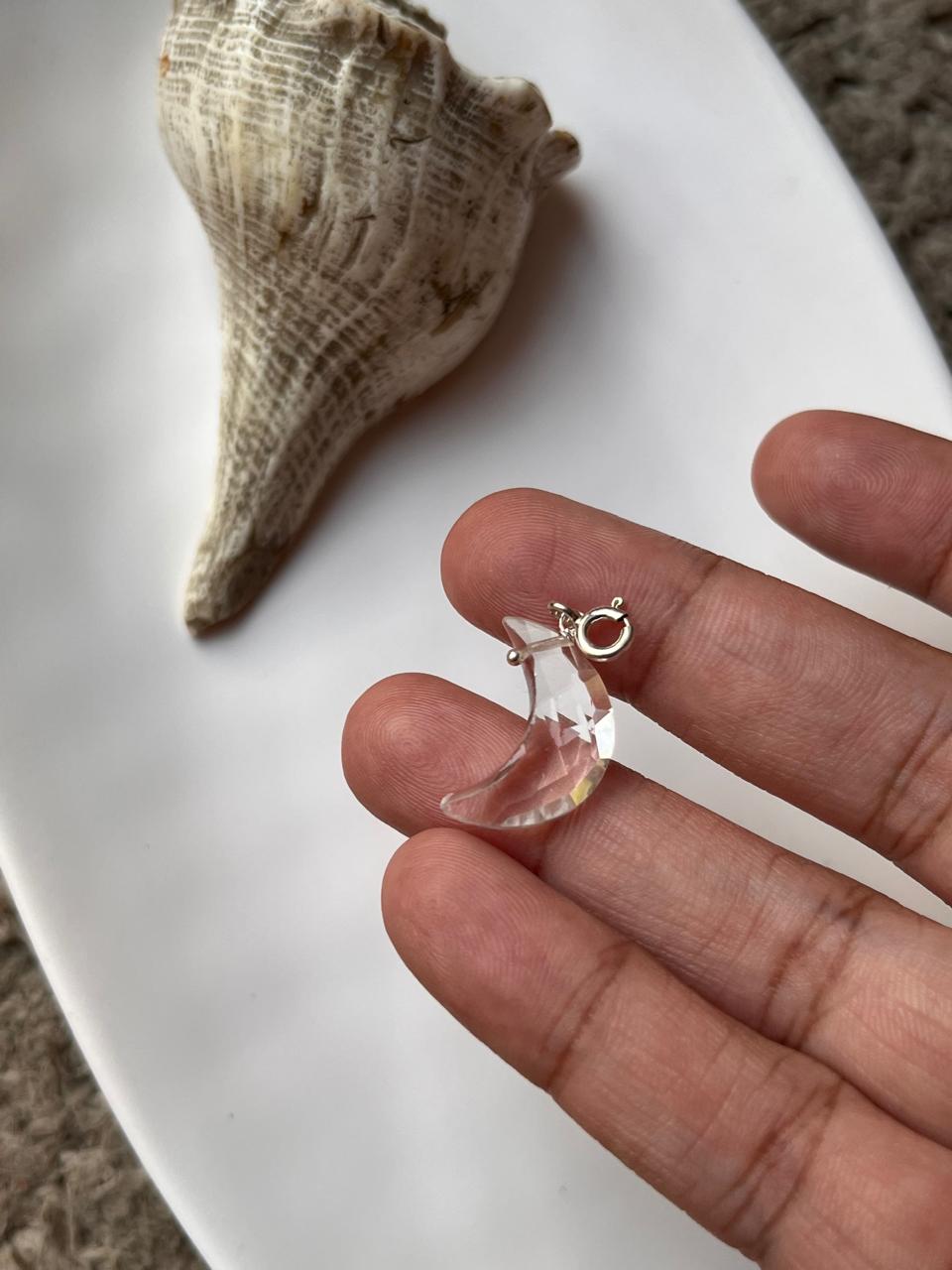 Clear Quartz Crescent Moon Crystal Charm