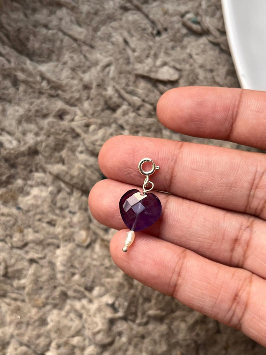 Amethyst Heart with Pearl Crystal Charm