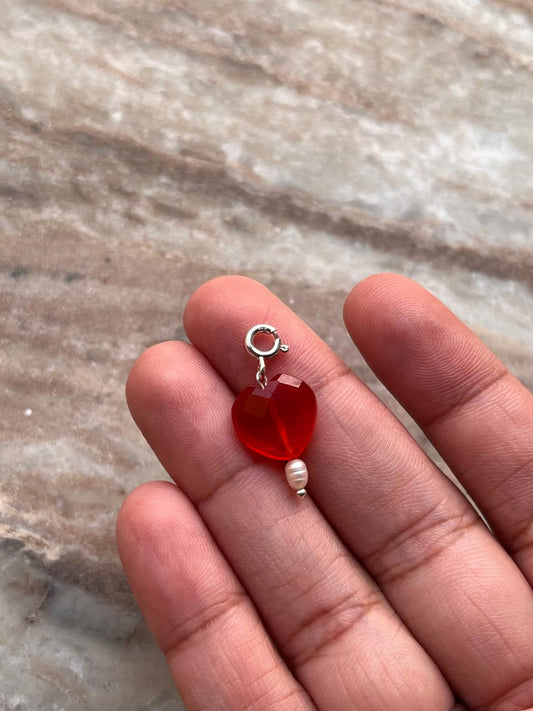 Carnelian Heart with Pearl Crystal Charm