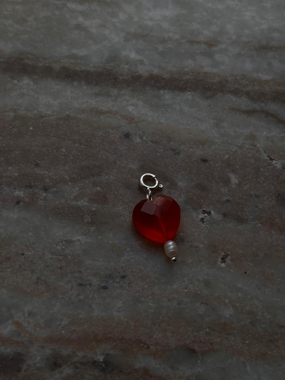 Elegant Carnelian Heart with Pearl Crystal Pendant
