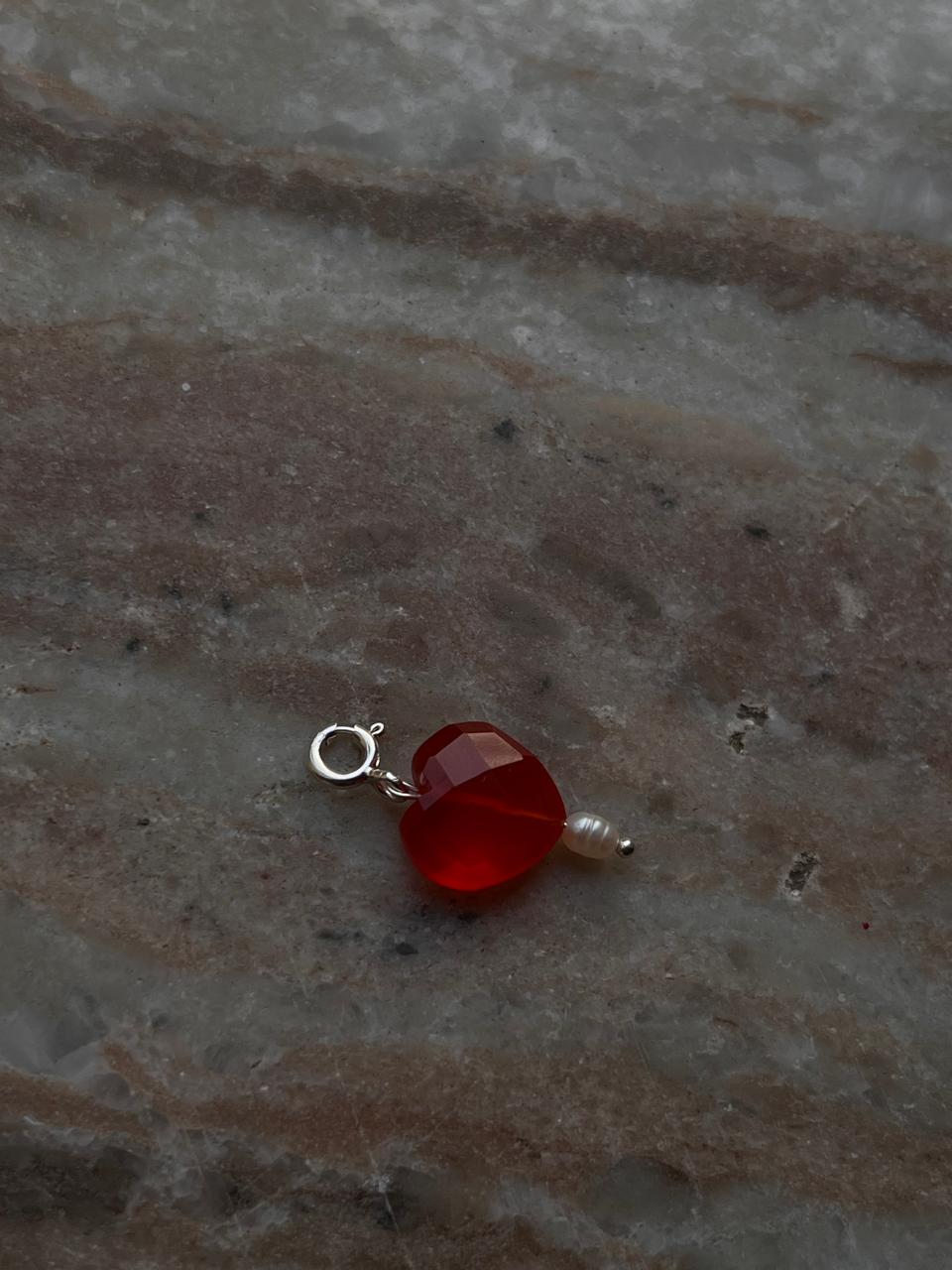 Heart-Shaped Carnelian Crystal with Pearl Charm