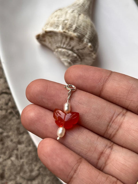 Carnelian Butterfly with Pearl Crystal Charm