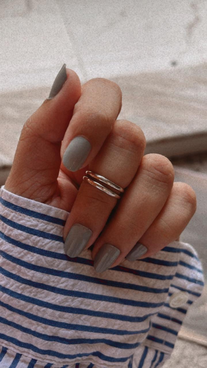 Close-up of double stack adjustable silver ring, perfect for mid or little finger