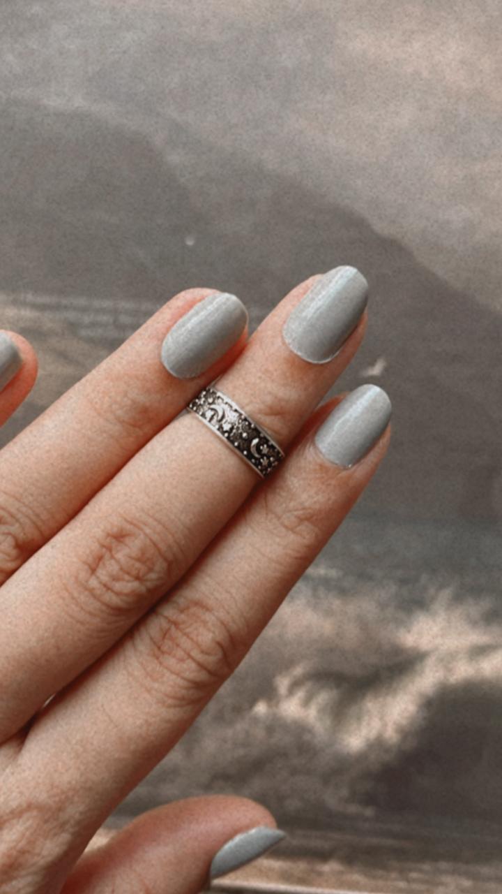 Unique star moon sterling silver mid little finger ring