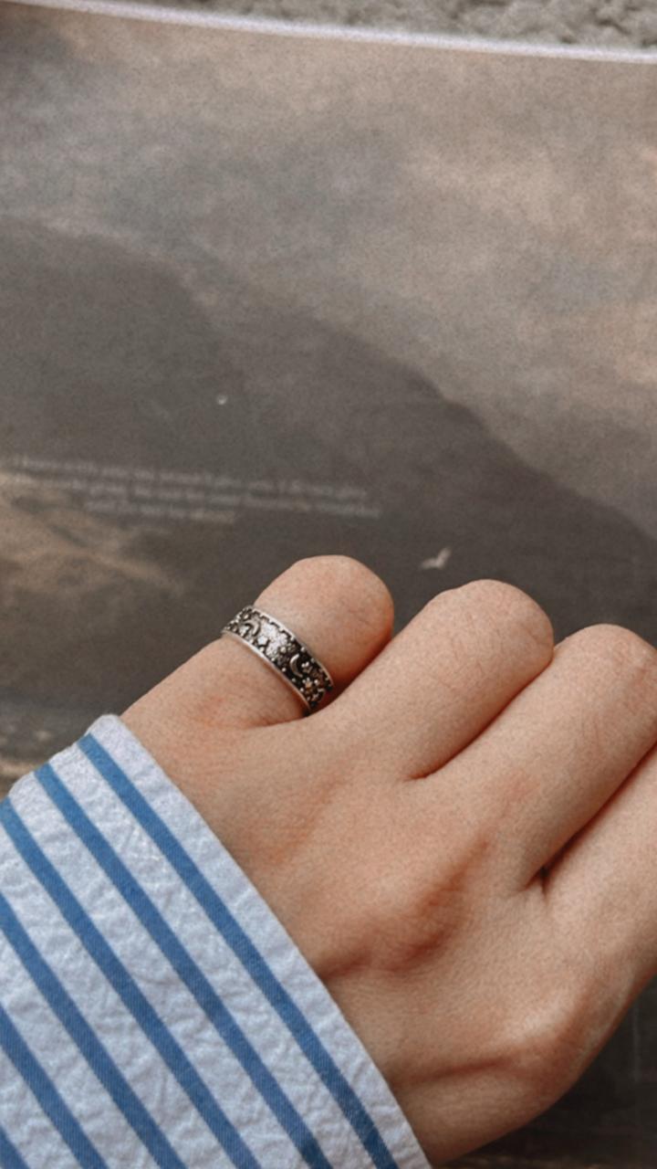 925 sterling silver star moon mid finger ring