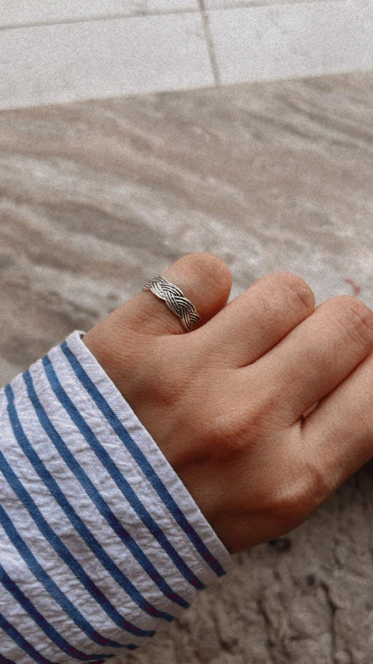 Braided Mid Little Finger Adjustable Silver Ring