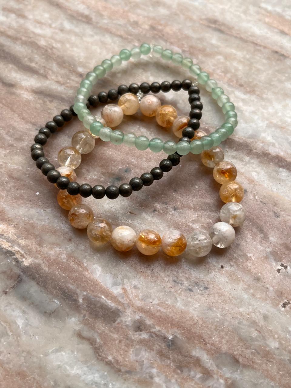 Citrine 8mm, Pyrite 4mm, Green Aventurine 4mm Abundance Bracelet