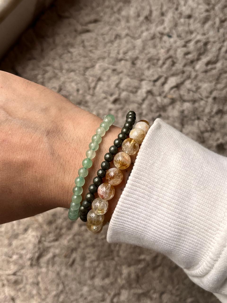 Money Attraction Bracelet with Citrine, Pyrite, and Green Aventurine Stones