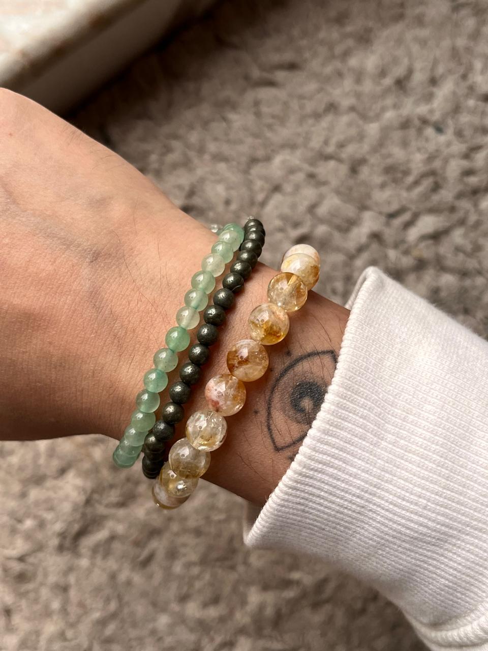 Crystal Bracelet for Abundance and Prosperity - Citrine, Pyrite, Green Aventurine