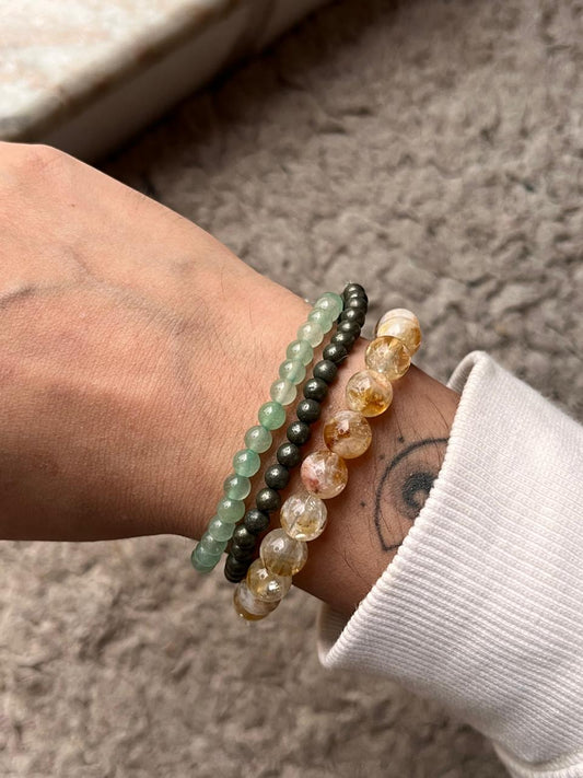 Abundance Money Combo Crystal Bracelet with Citrine, Pyrite, and Green Aventurine